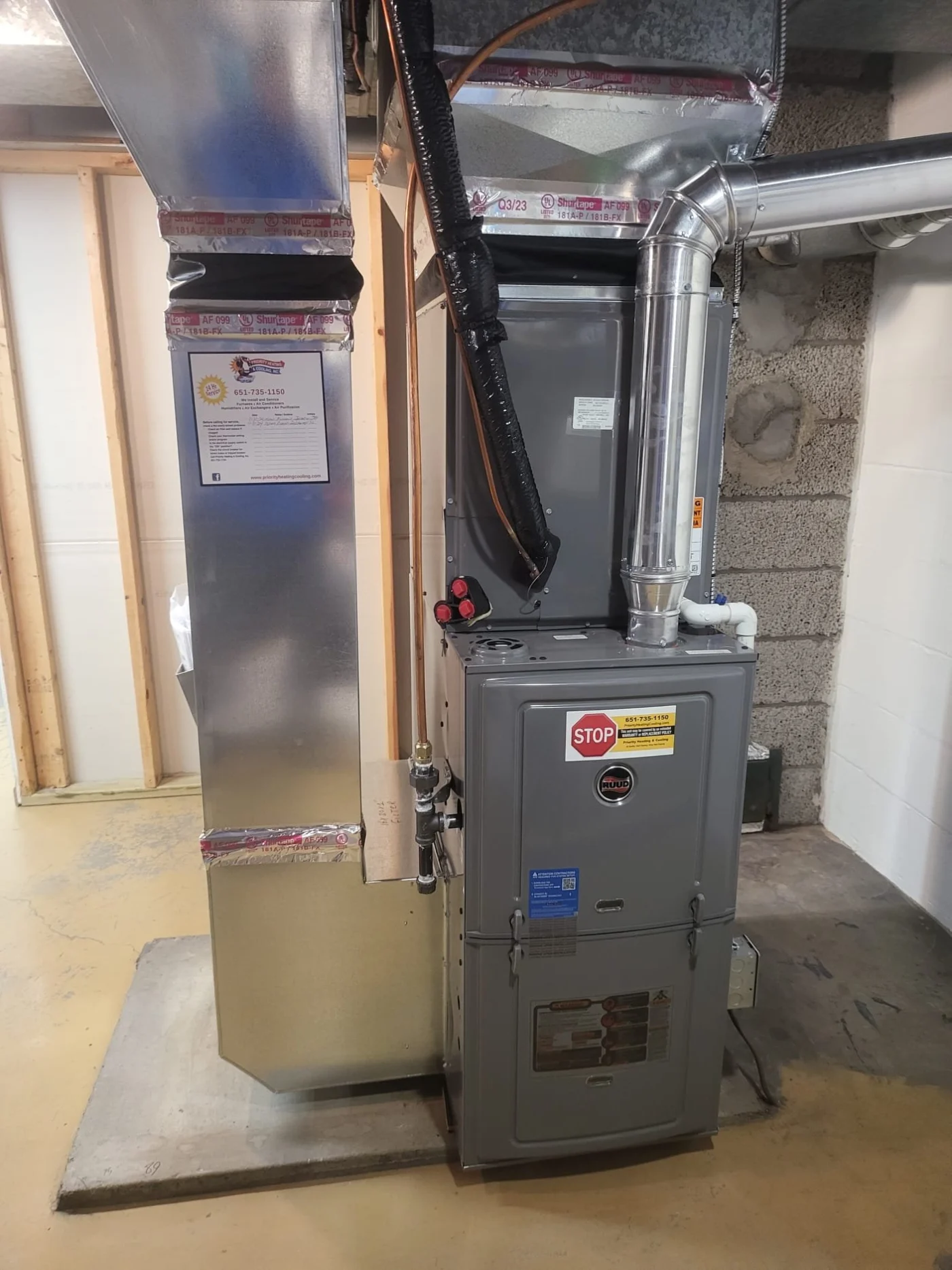 New Ruud furnace installed by Priority in Stillwater, MN