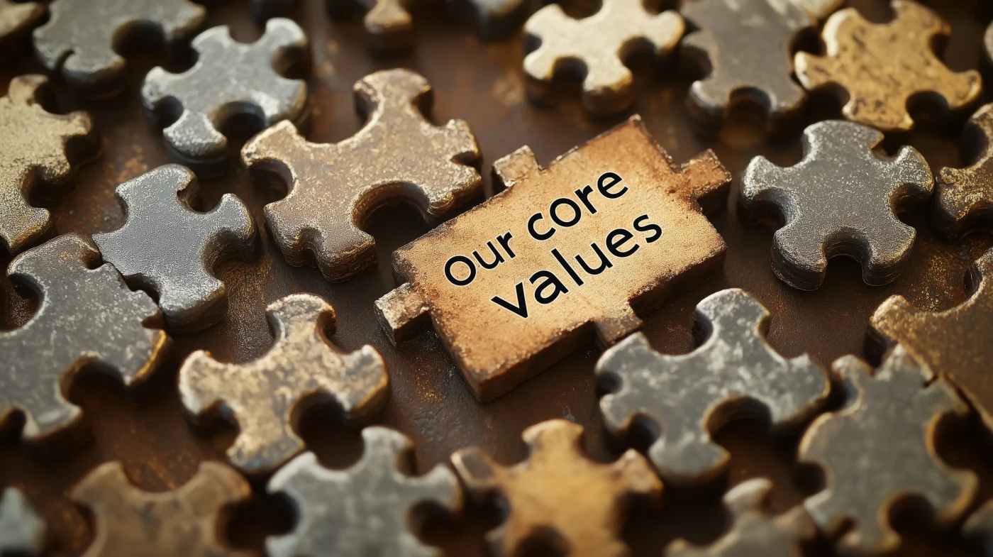 HVAC Core Values | Priority Heating & Cooling Metal pieces with “core values” engraved | Priority Heating & Cooling