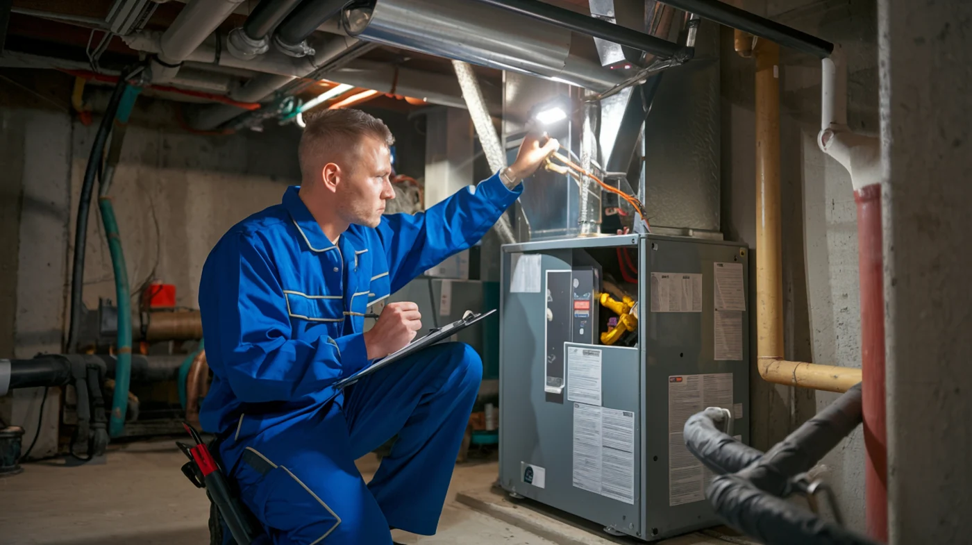 No Corners Cut HVAC Installations| Priority Heating & Cooling Priority HVAC installer works on furnace in East Twin Cities metro home | Priority Heating & Cooling