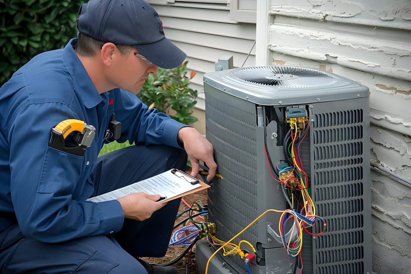 Priority installer works on furnace in Twin Cities East Metro basement