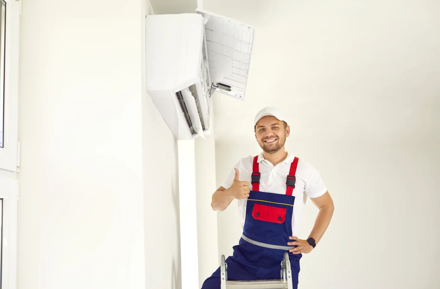 HVAC technician smiling and giving a thumbs up
