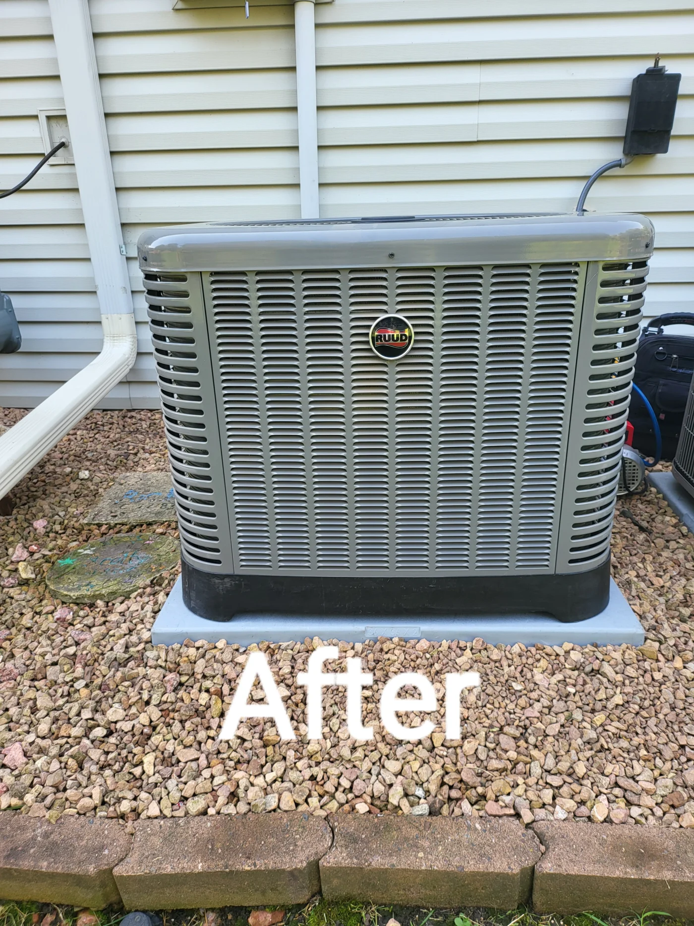 This image features a wonderfully installed outdoor air conditioning unit.
