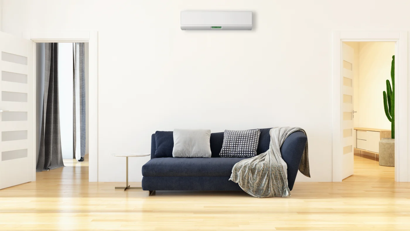 Modern Bright Interiors Living Room With Air Conditioning Illust