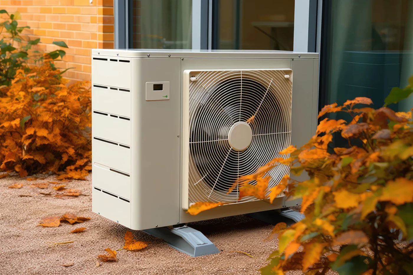 Helpful Heat Pump Installation Replacement In Lakeland, MN | Priority Heating & Cooling An outside heat pump handler in the fall season.